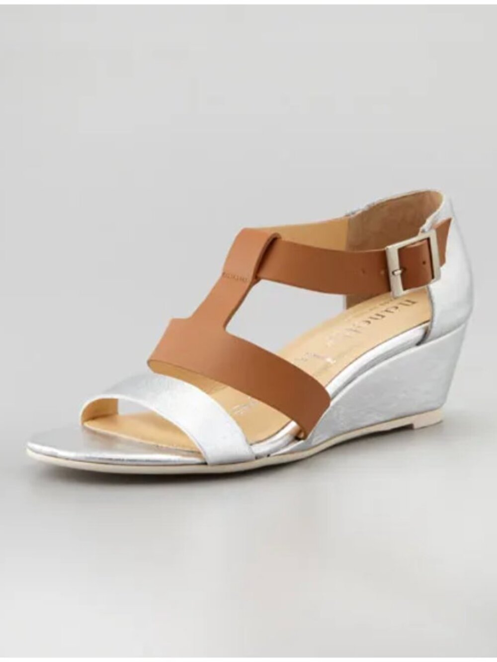 Nanette Lepore Absolute Wonder Wedge Sandals — Silver & camel